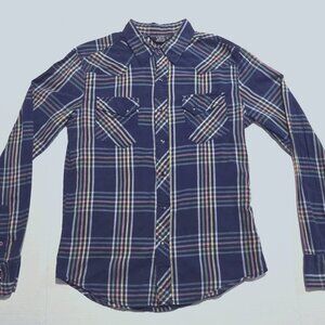 Salt Valley Western Pearl Snap Multi-color Plaid Long Sleeve Women's M
